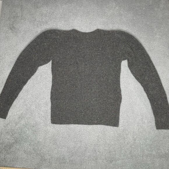 Something Navy Cable Knit Sweater Womens Small Gray Puff Shoulder Speckled Wool - Picture 12 of 14
